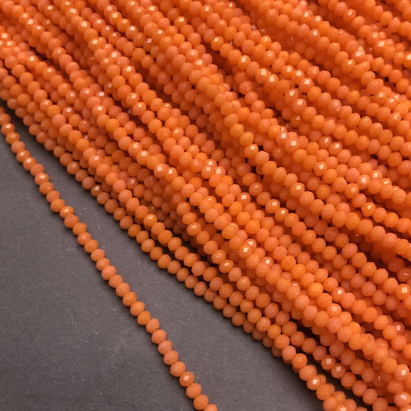 Czech Crystal Beads on fishing line, carrot matte, faceted rondelle, diameter 3x2.5mm +/-, length 36-38cm +