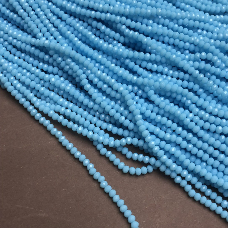 Czech Crystal Beads on fishing line, azure matte, faceted rondelle, diameter 3x2.5mm +/-, length 36-38cm +