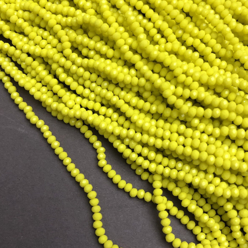 Czech Crystal Beads on fishing line, yellow matte, faceted rondelle, diameter 3x2.5mm +/-, length 36-38cm +