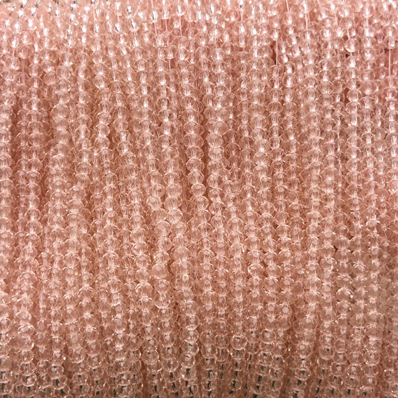 Czech Crystal Beads on Thread, Pale Pink Transparent Faceted Rondelle, Diameter 3x2.5mm +/-, Length 36cm+