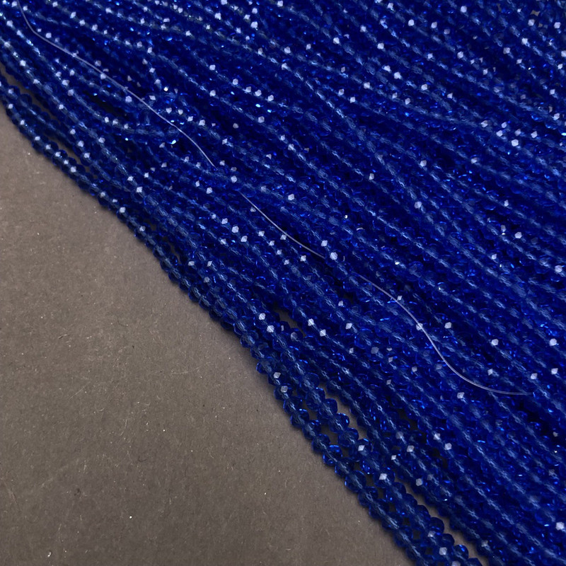 Czech Crystal Beads on Thread, Blue Transparent Faceted Rondelle, Diameter 3x2.5mm +/-, Length 36-38cm+