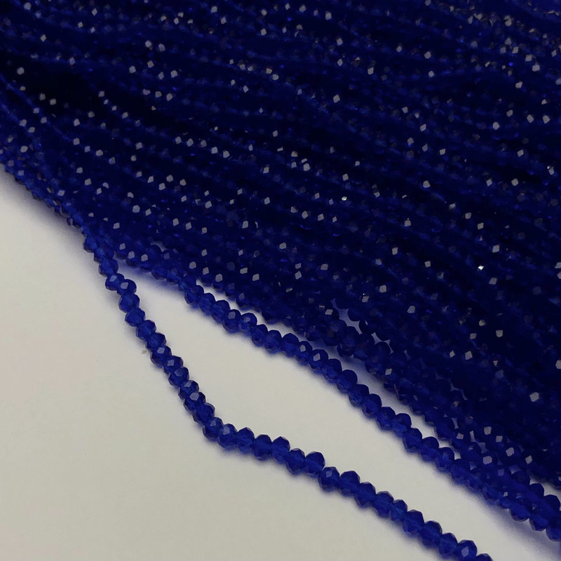 Czech Crystal Beads on Thread, Dark Blue Transparent Faceted Rondelle, Diameter 3x2.5mm +/-, Length 36-38cm+