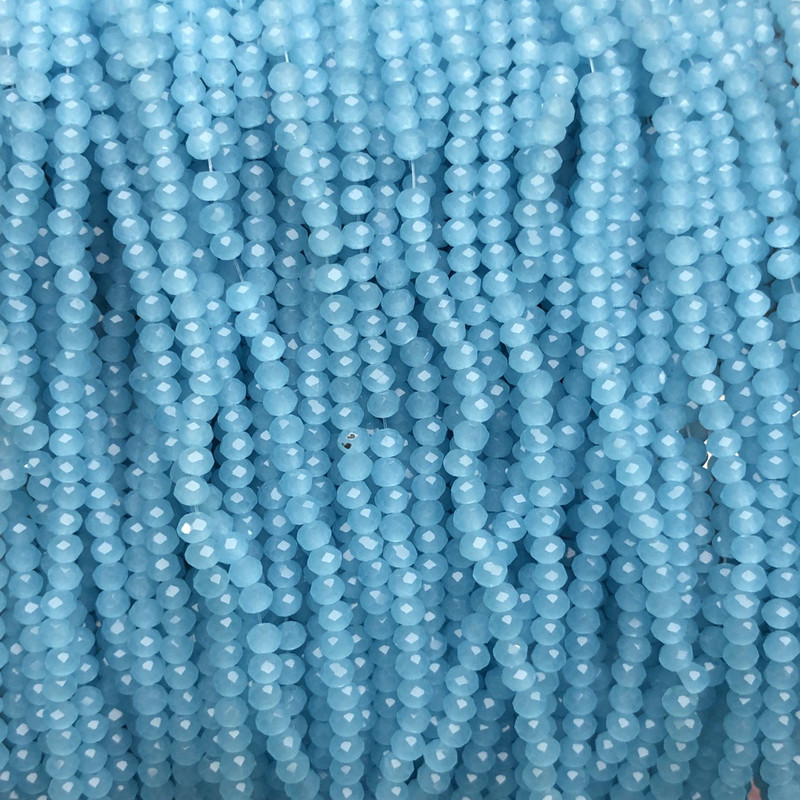 Czech Crystal Beads on Thread, Sky Blue Matte Faceted Rondelle, Diameter 3x2.5mm +/-, Length 36-38cm+