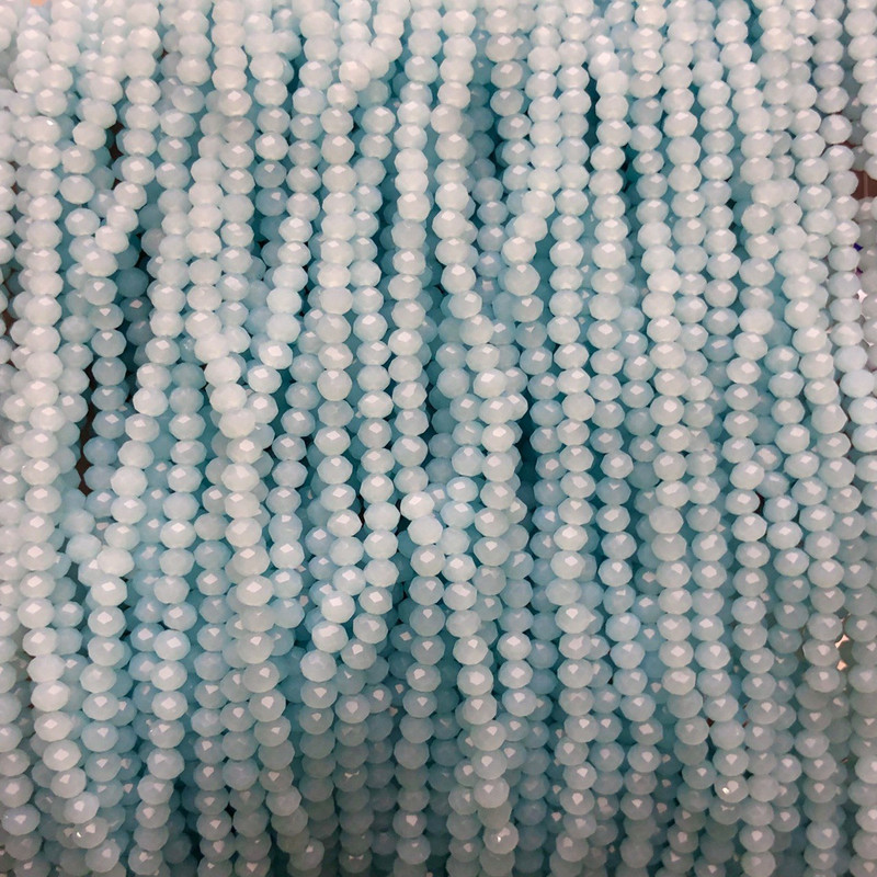 Czech Crystal Beads on Thread, Pale Cornflower Matte Faceted Rondelle, Diameter 3x2.5mm +/-, Length 36-38cm+
