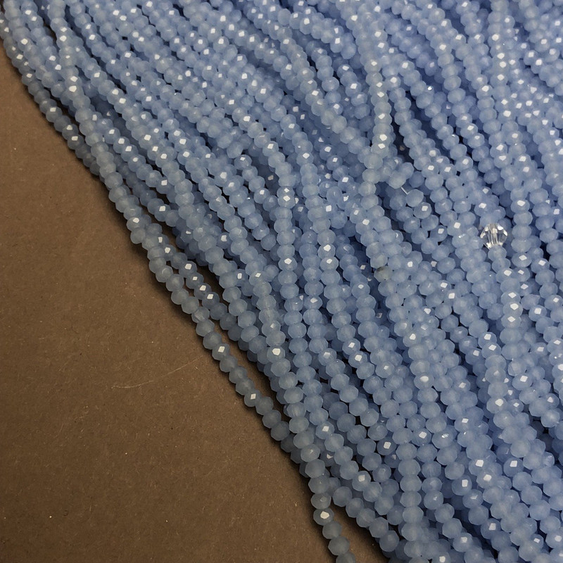Czech Crystal Beads on Thread, Cornflower Matte Faceted Rondelle, Diameter 3x2.5mm +/-, Length 36-38cm+