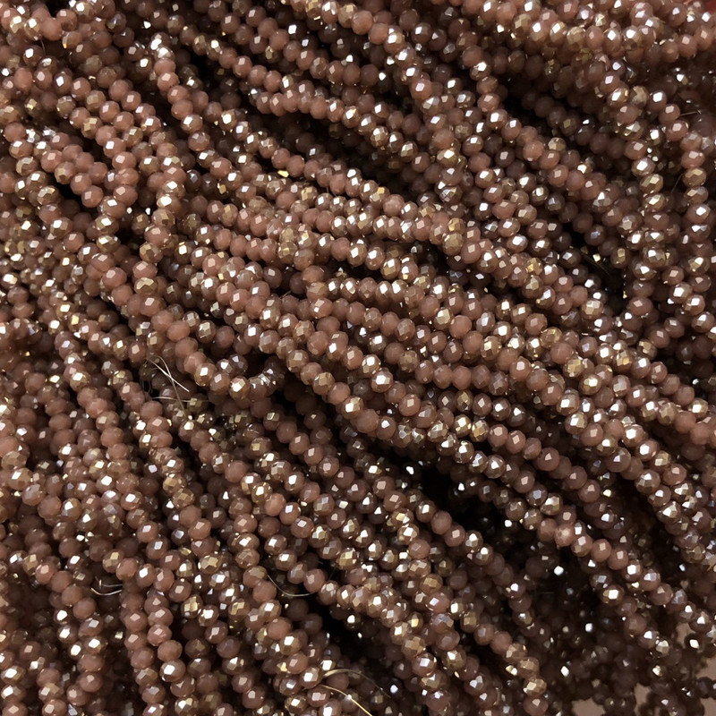 Czech Crystal Beads on Thread, Taupe Matte with Dusting Faceted Rondelle, Diameter 3x2.5mm +/-, Length 36-38cm+
