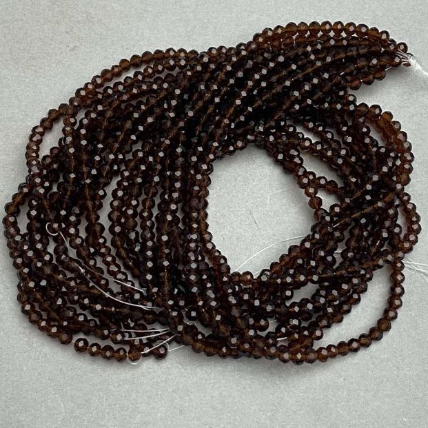 Czech Crystal Beads on Thread, Brown Transparent Faceted Rondelle, Diameter 3.5x3mm +/-, Length 32cm+