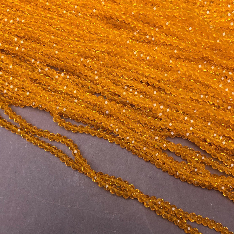 Czech Crystal Beads on Thread, Pumpkin Transparent Faceted Rondelle, Diameter 3x2.5mm +/-, Length 36-38cm+