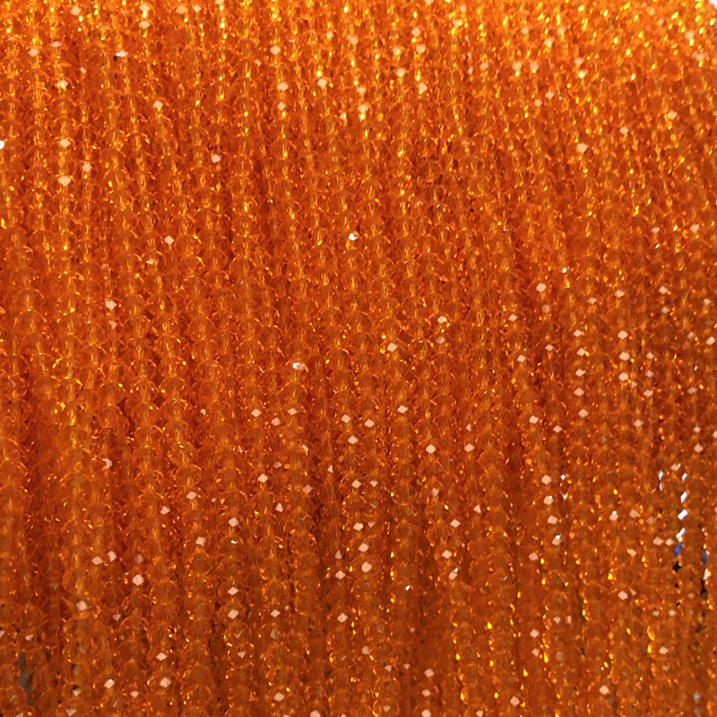 Beads Czech Crystal on fishing line Orange transparent faceted rondelle, diameter 3×2.5 mm + -, length 36-38 cm +
