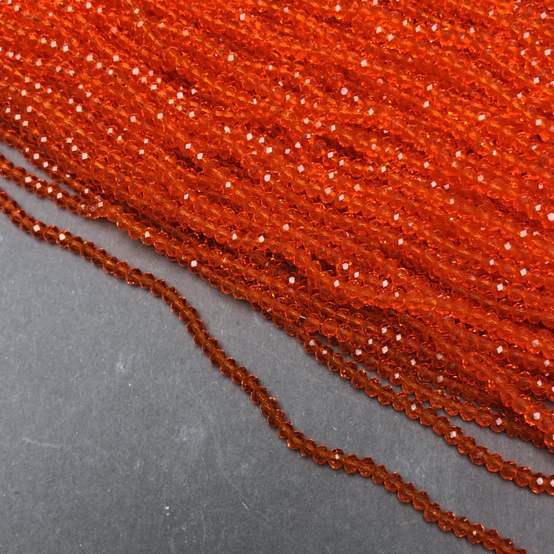 Czech Crystal Beads on Fishing Line Clear Red-Orange Faceted Rondelle, Diameter 3x2.5mm +/-, Length 36-38cm +