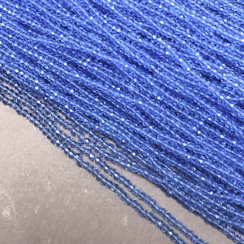 Czech Crystal Beads on Fishing Line Clear Light Blue Faceted Rondelle, Diameter 3x2.5mm +/-, Length 36-38cm +
