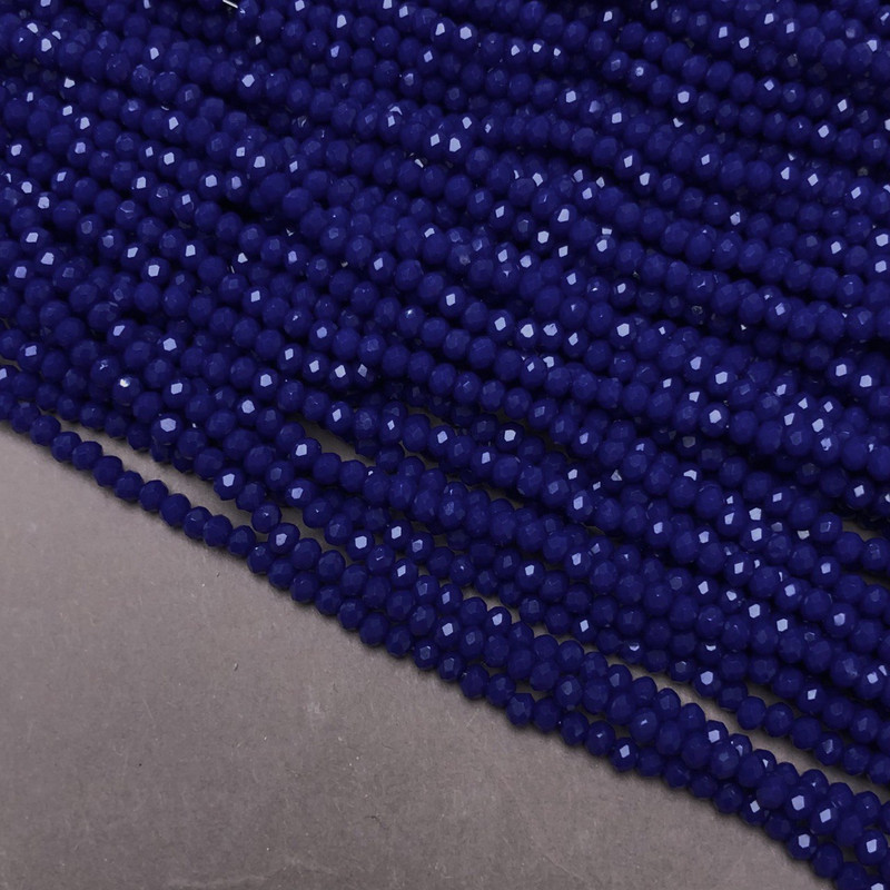 Czech Crystal Beads on Fishing Line Matte Dark Blue Faceted Rondelle, Diameter 3x2.5mm +/-, Length 36-38cm +