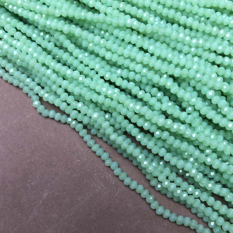 Czech Crystal Beads on Fishing Line Matte Mint Faceted Rondelle, Diameter 3x2.5mm +/-, Length 36-38cm +