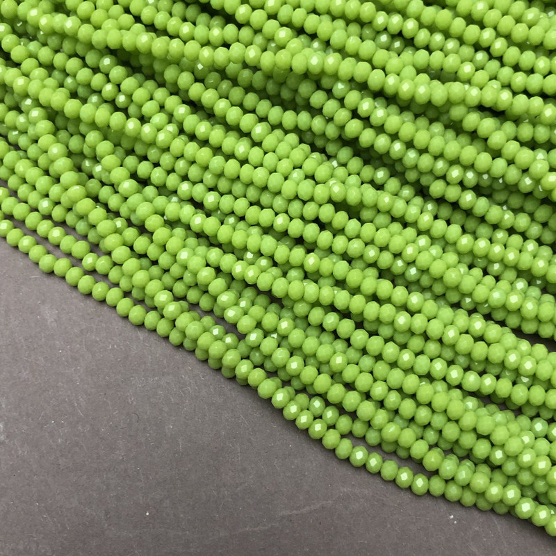 Czech Crystal Beads on Fishing Line Matte Lime Faceted Rondelle, Diameter 3x2.5mm +/-, Length 36-38cm +