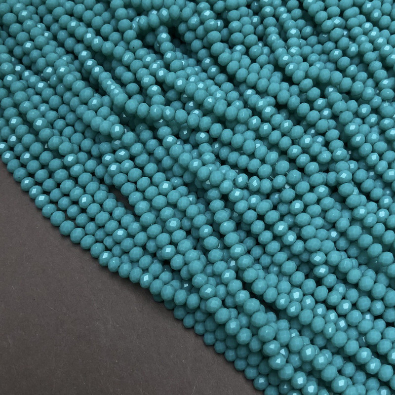 Czech Crystal Beads on Nylon Thread, Turquoise Matte Faceted Rondelle, Diameter 3.5x3mm +/-, Length 36-38cm+