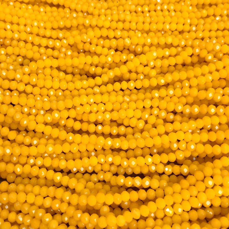 Czech Crystal Beads on Nylon Thread, Corn-Yellow Matte Faceted Rondelle, Diameter 3.5x3mm +/-, Length 36-38cm+