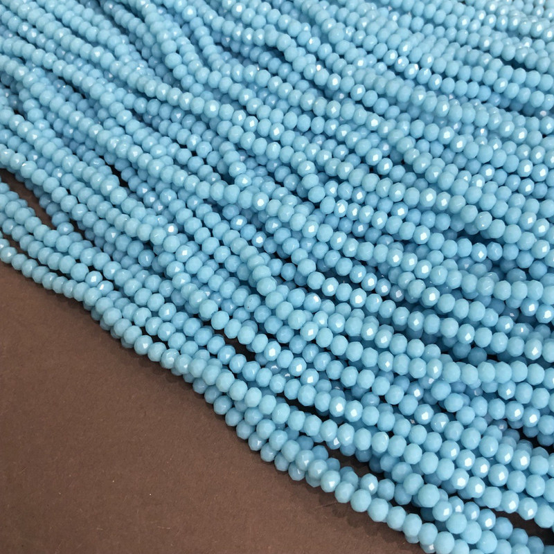 Czech Crystal Beads on fishing line azure matte faceted rondelle, diameter 3.5x3mm +/-, length 36-38cm+