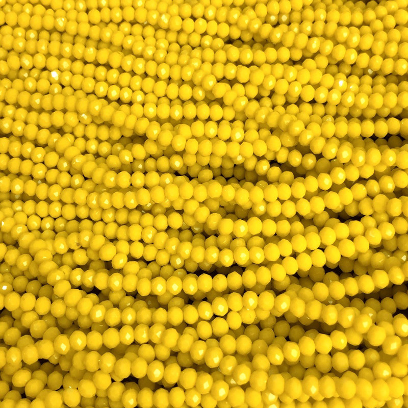 Czech Crystal Beads on fishing line yellow matte faceted rondelle, diameter 3.5x3mm +/-, length 36-38cm+