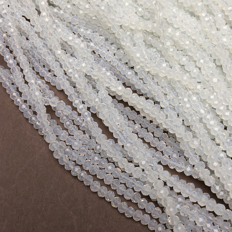 Czech Crystal Beads on fishing line milky transparent faceted rondelle, diameter 3.5x3mm +/-, length 36-38cm+