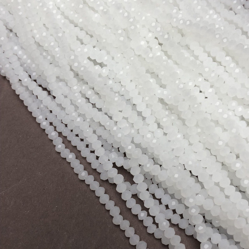 Czech Crystal Beads on fishing line milky matte faceted rondelle, diameter 3.5x3mm +/-, length 36-38cm+