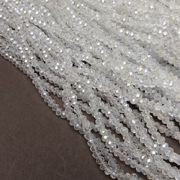 Czech Crystal Beads on fishing line white transparent with petrol sheen faceted rondelle, diameter 3.5x3mm +/-, length 36-38cm+