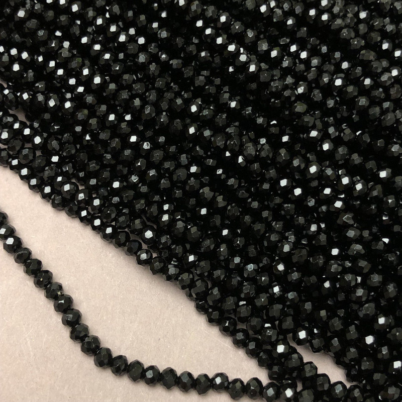Czech Crystal Beads on fishing line black matte faceted rondelle, diameter 3.5x3mm +/-, length 36-38cm+