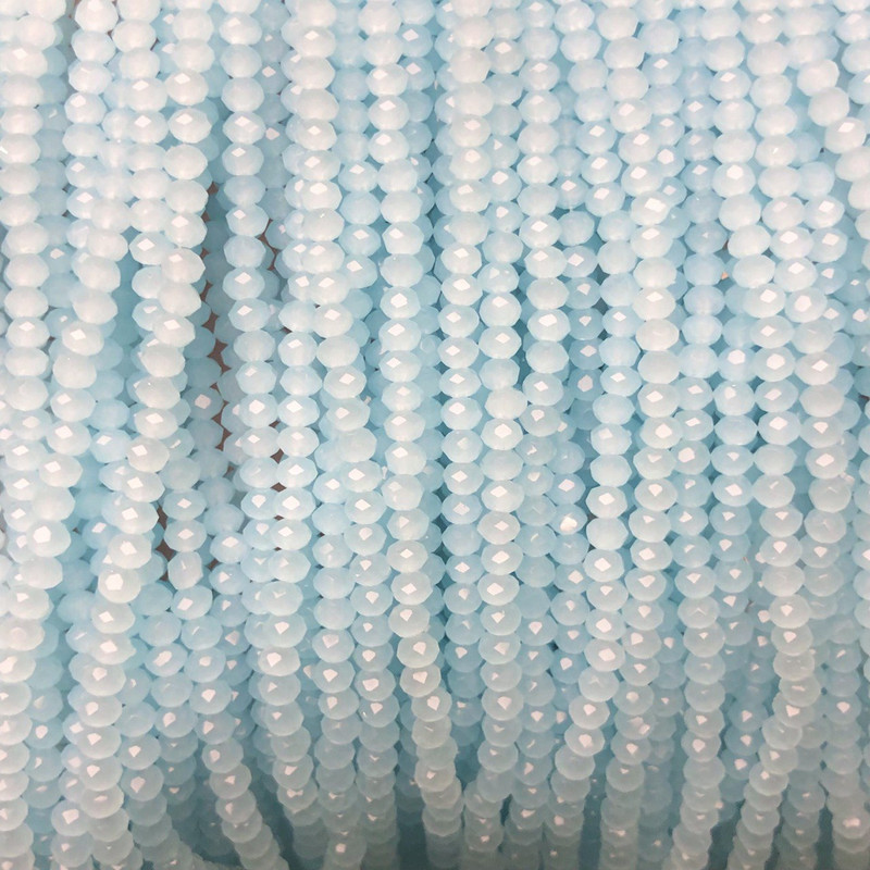 Czech Crystal Beads on fishing line pale cornflower matte faceted rondelle, diameter 3.5x3mm +/-, length 36-38cm+