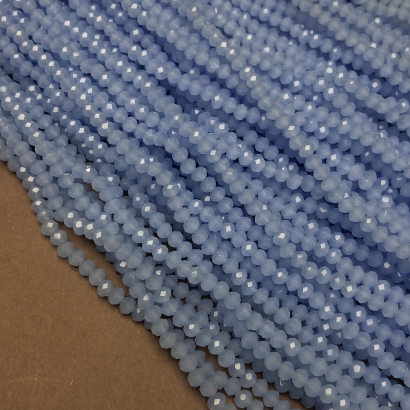 Czech Crystal Beads on fishing line cornflower matte faceted rondelle, diameter 3.5x3mm +/-, length 36-38cm+