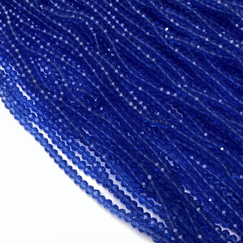 Czech Crystal Beads on fishing line blue transparent faceted rondelle, diameter 3.5x3mm +/-, length 36-38cm+