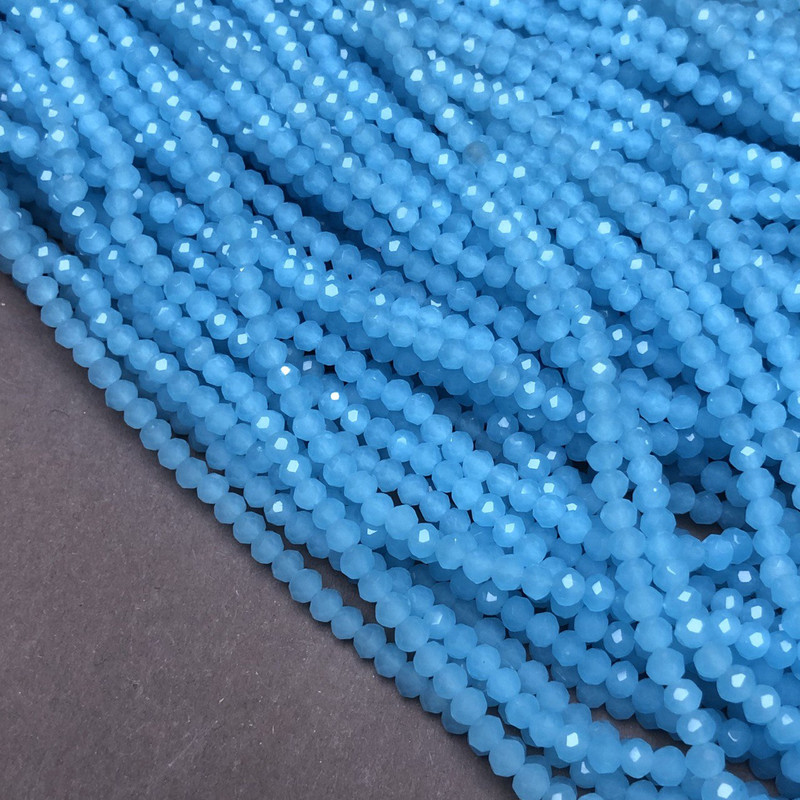 Czech Crystal Beads on fishing line sky-blue matte faceted rondelle, diameter 3.5x3mm +/-, length 36-38cm+