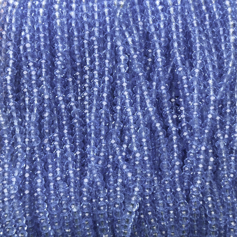 Czech Crystal Beads on fishing line light blue transparent faceted rondelle, diameter 3.5x3mm +/-, length 36-38cm+