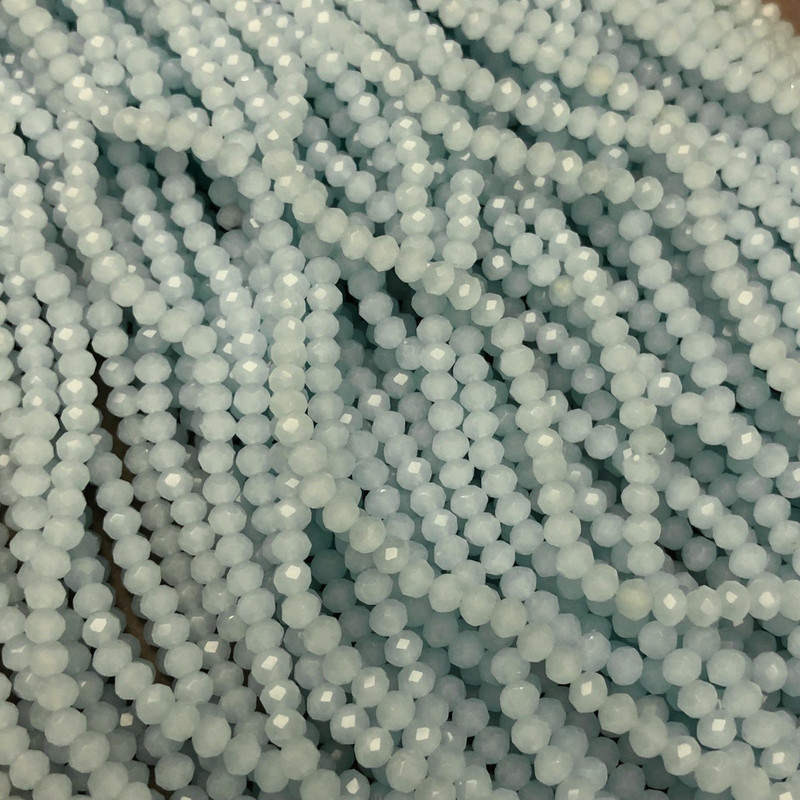 Czech Crystal Beads on fishing line, pale cornflower matte, faceted rondelle, diameter 3.5x3mm +/-, length 36-38cm +