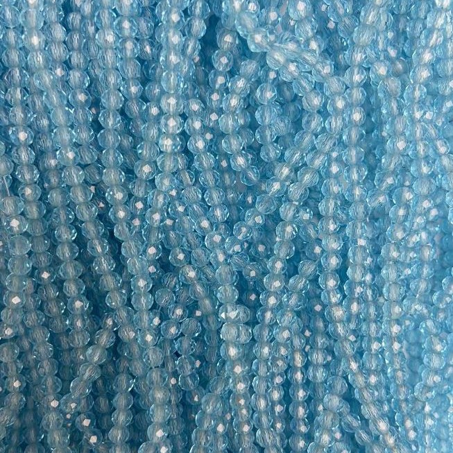 Czech Crystal Beads on a Strand, Sky Blue Transparent Faceted Rondelle, Diameter 3.5x3mm +/-, Length 35m +