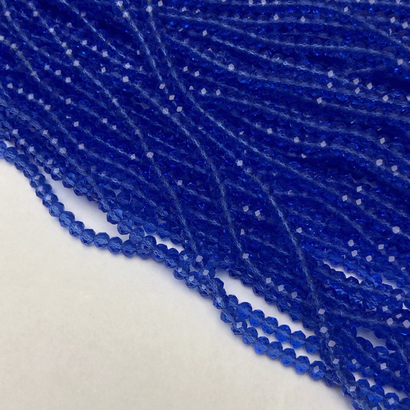 Czech Crystal Beads on a Strand, Blue Transparent Faceted Rondelle, Diameter 3.5x3mm +/-, Length 36-38cm +