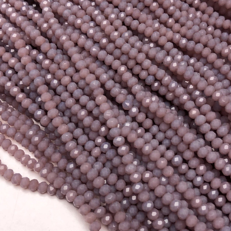 Czech Crystal Beads on a Strand, Lilac Matte Faceted Rondelle, Diameter 3.5x3mm +/-, Length 36-38cm +