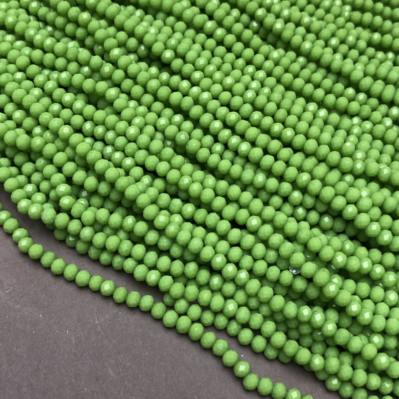 Czech Crystal Beads on a Strand, Lime Matte Faceted Rondelle, Diameter 3.5x3mm +/-, Length 36-38cm +