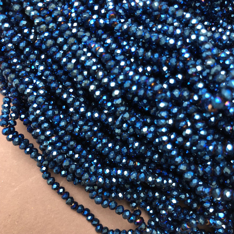 Czech Crystal Beads on fishing line with blue coating, faceted rondelle, diameter 3.5x3mm +/-, length 33cm +