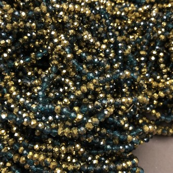 Czech Crystal Beads on a Strand, Assorted Emerald Transparent with Coating, Faceted Rondelle, Diameter 3.5x3mm +/-, Length 36-38cm