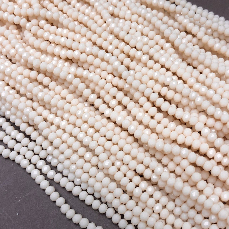 Czech Crystal Beads on a Strand, Soft Peach Matte Faceted Rondelle, Diameter 3.5x3mm +/-, Length 36-38cm +