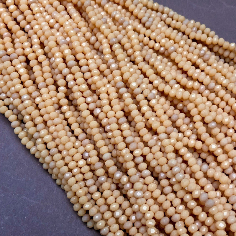 Czech Crystal Beads on a Strand, Powder Matte Faceted Rondelle, Diameter 3.5x3mm +/-, Length 36-38cm +