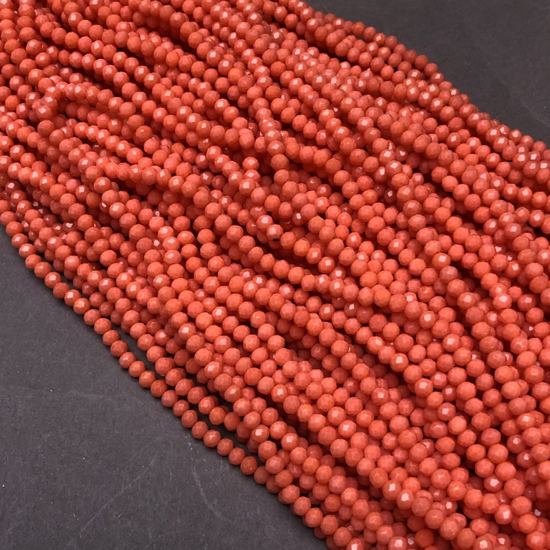 Czech Crystal Beads on a Strand, Carrot Orange Matte Faceted Rondelle, Diameter 3.5x3mm +/-, Length 36-38cm +