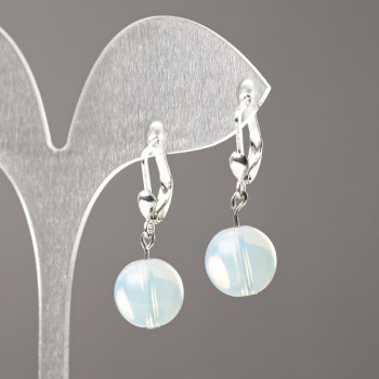 Moonstone Earrings (synthetic), smooth ball, diameter 12mm+/-, length 32mm+