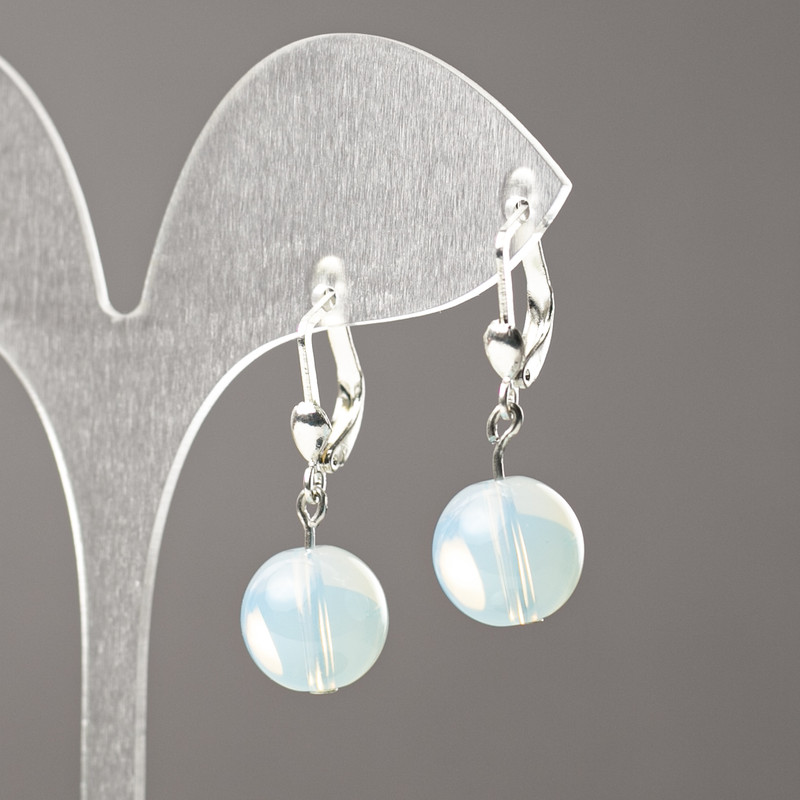 Moonstone Earrings (synthetic), smooth ball, diameter 12mm+/-, length 32mm+