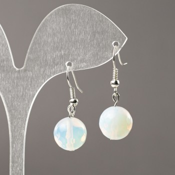 Moonstone Earrings (synthetic), faceted ball, diameter 12mm+/-, length 34mm+