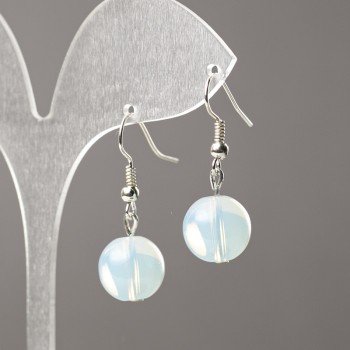 Moonstone Earrings (synthetic), smooth ball, diameter 12mm+/-, length 34mm+