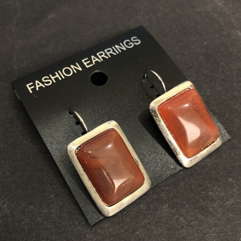 Clearance Carnelian Earrings Smooth Setting Rectangular Stone 2.3*1.8cm, length 3.5cm