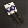 Tassel Earrings, Purple Flower with Chains, length 90mm