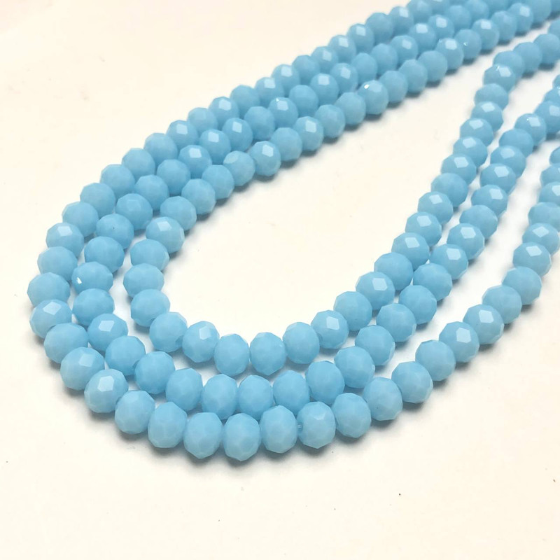 Czech Crystal Beads on String, Light Blue Matte Faceted Rondelle, diameter 6x4.5mm+/-, length 38-40cm+