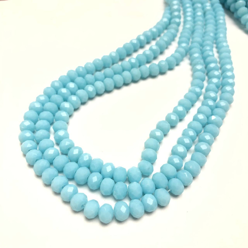 Czech Crystal Beads on String, Light Blue Matte Faceted Rondelle, diameter 6x4.5mm+/-, length 38-40cm+