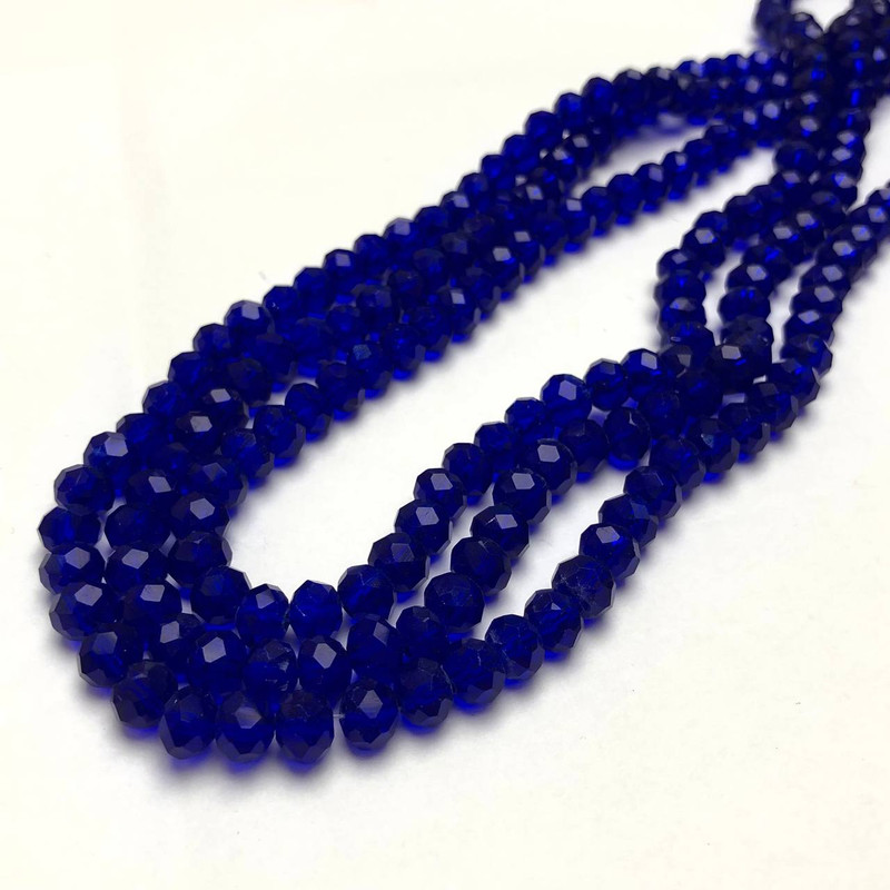 Czech Crystal Beads on String, Dark Blue Transparent Faceted Rondelle, diameter 6x4.5mm+/-, length 38-40cm+
